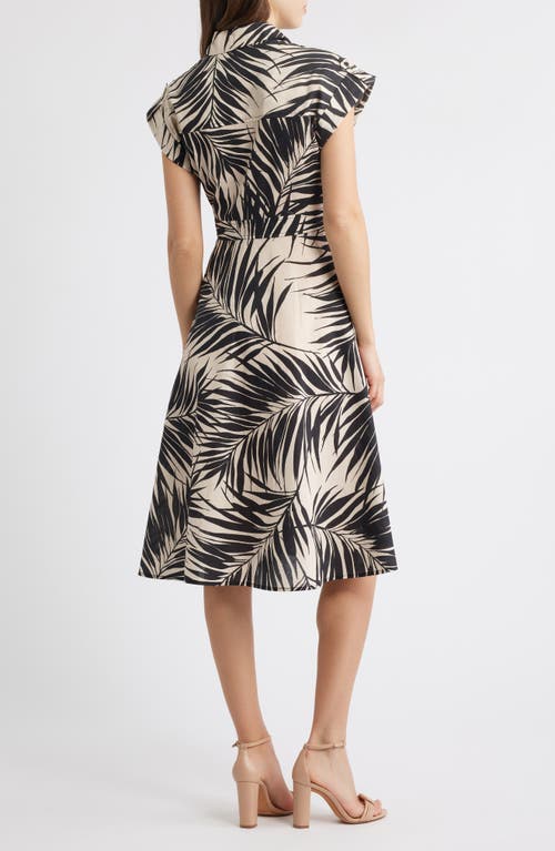 Vince Camuto Fern Print Cotton Poplin Midi Shirtdress In Black Sand