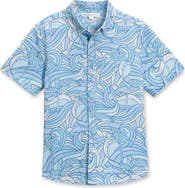 Vintage Summer Kids' Palm Seersucker Short Sleeve Button-Up Shirt