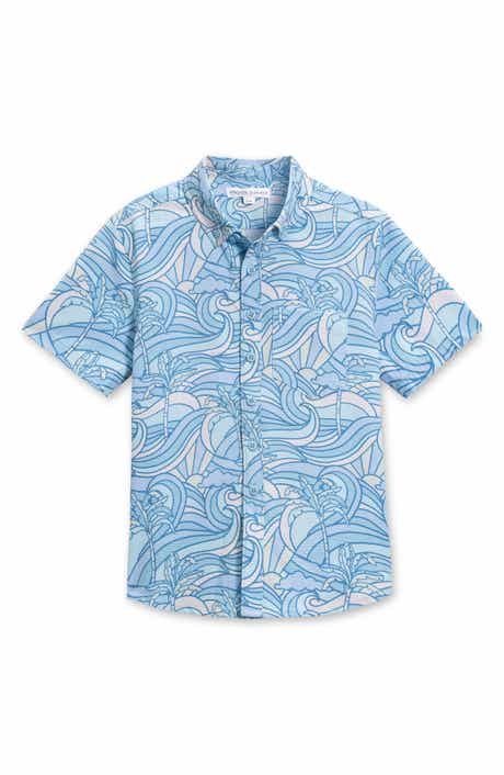 Vintage Summer Kids' Palm Seersucker Short Sleeve Button-Up Shirt