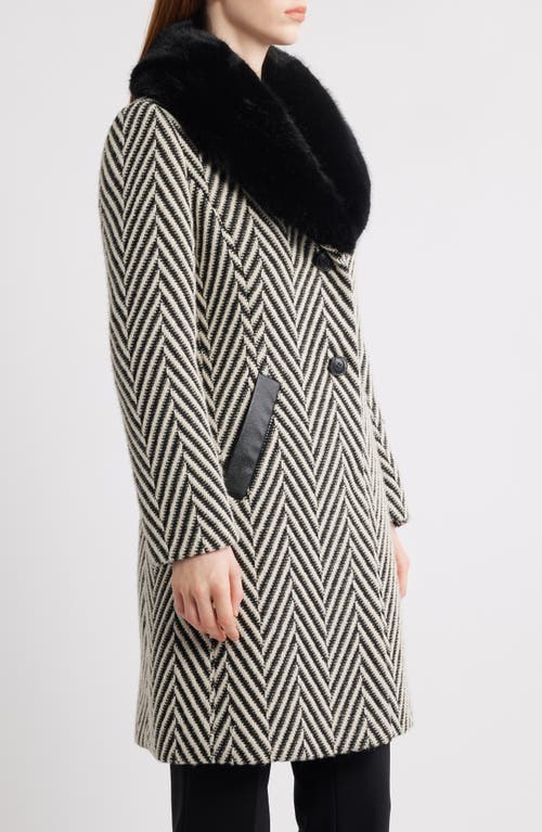 Via Spiga Herringbone Coat With Faux Fur Collar In Jumbo Herringbone