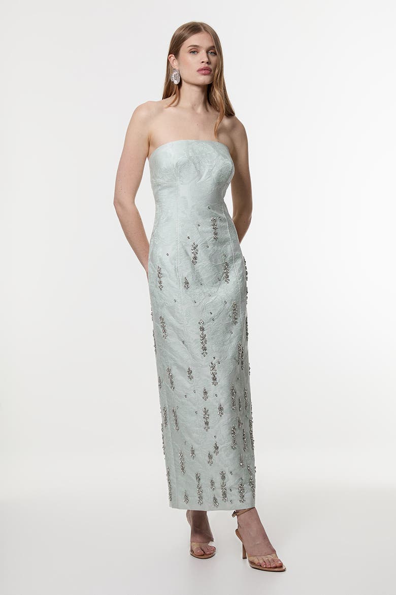 Crystal Embellished Strapless Midi Dress, Main, color, Sage