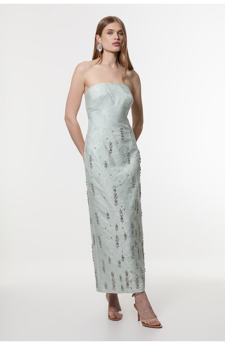Karen Millen Crystal Embellished Strapless Midi Dress, Main, color, Sage