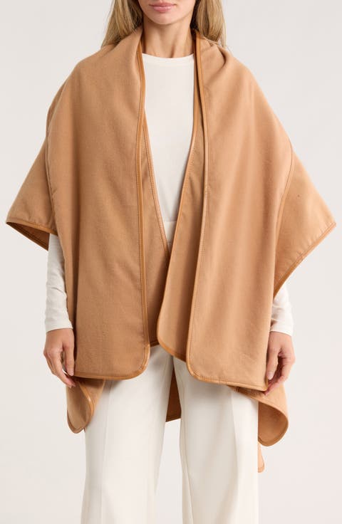 Faux Leather Trim Cape