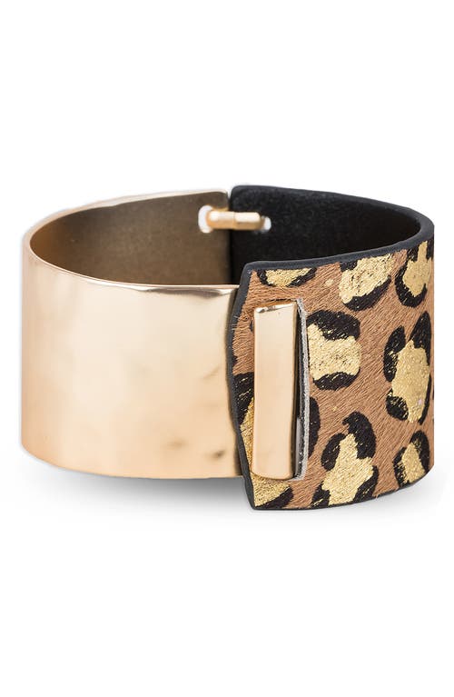Saachi Leopard Print Genuine Calf Hair Cuff Bracelet In Brown