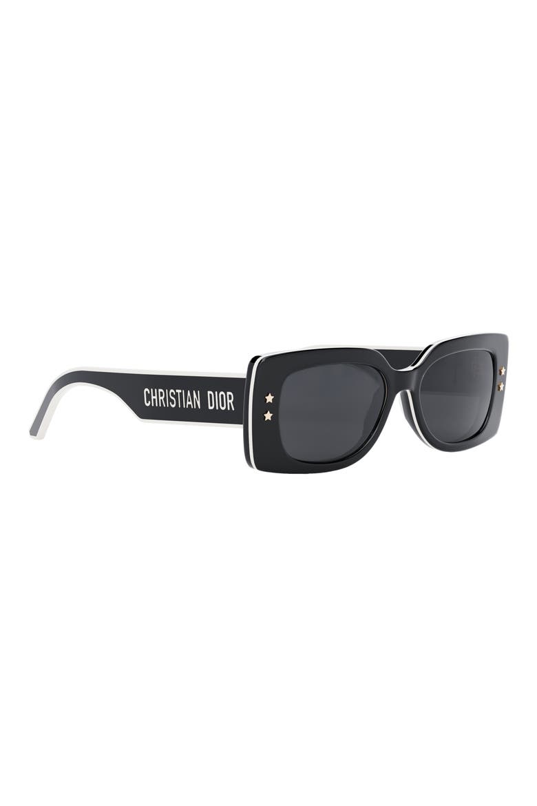 'DiorPacific S1U 53mm Rectangular Sunglasses, Alternate, color, SHINY BLACK / SMOKE
