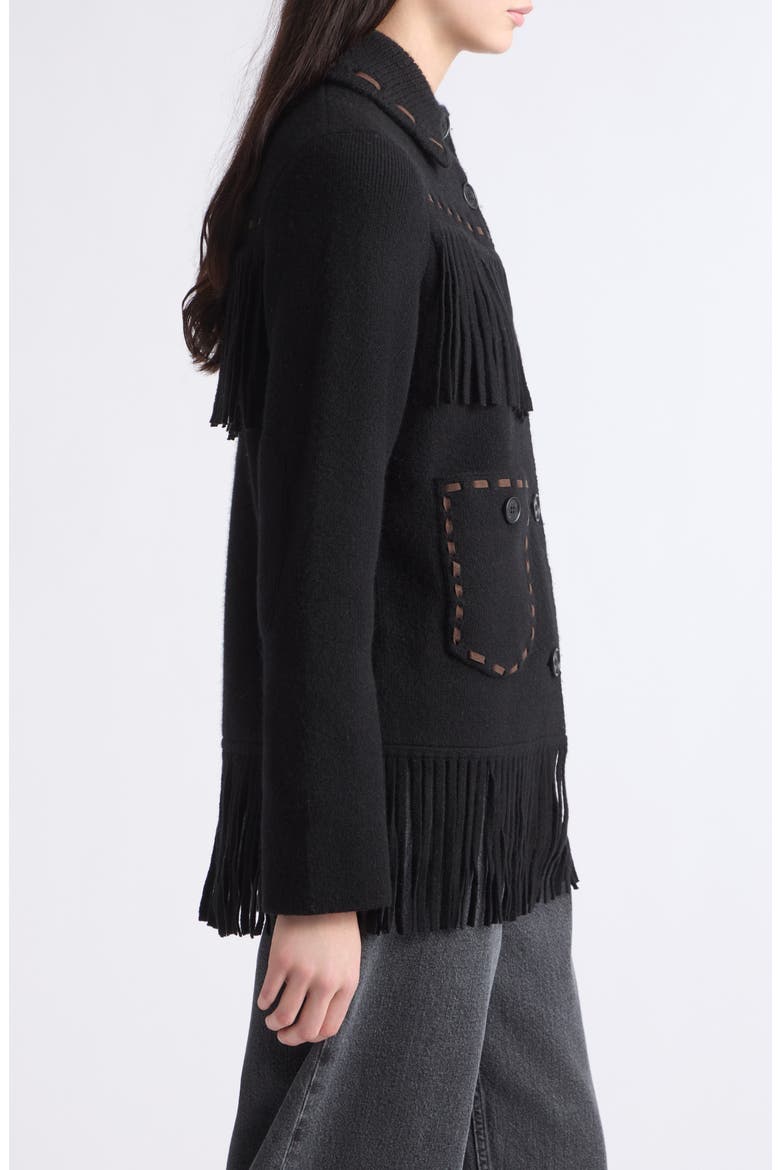 Western Fringe Wool and Cashmere Blend Jacket, Alternate, color, BLACK