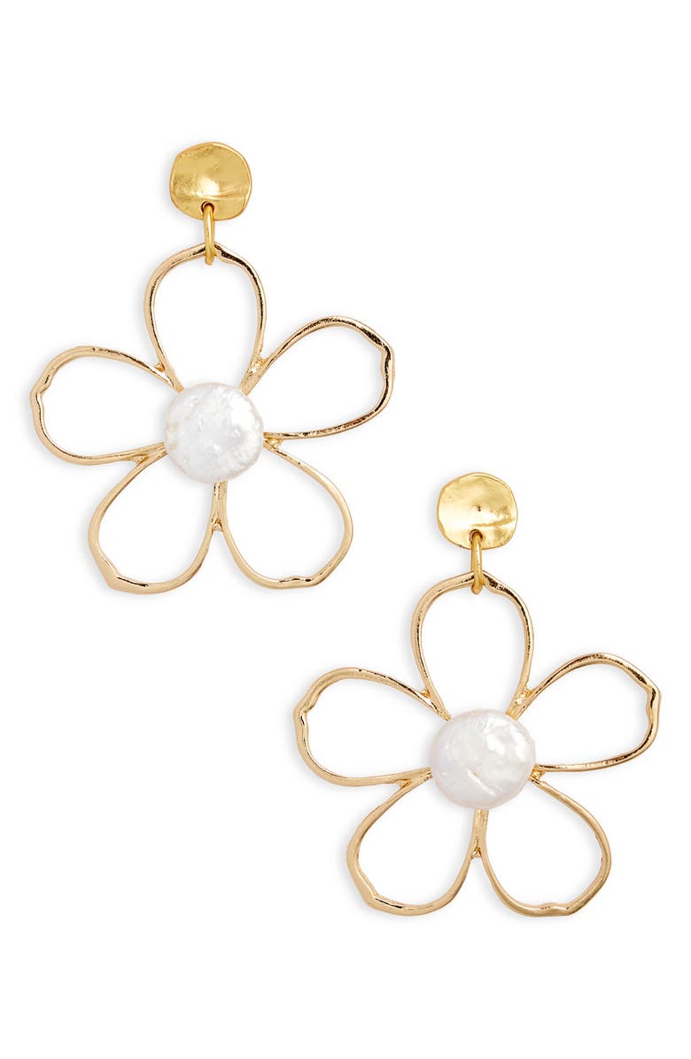 Karine Sultan Flower Drop Earrings, Main, color, Gold