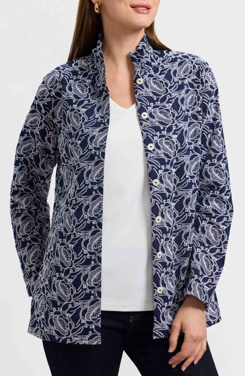 Carolina Floral Embroidered Cotton Button-Up Shirt