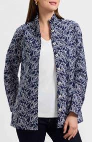 Foxcroft Carolina Floral Embroidered Cotton Button-Up Shirt