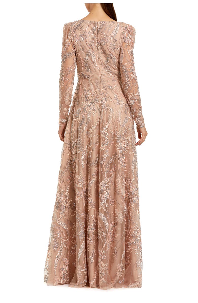 Mac Duggal 3D Floral Embellished Off The Shoulder Mermaid Gown, Alternate, color, Taupe
