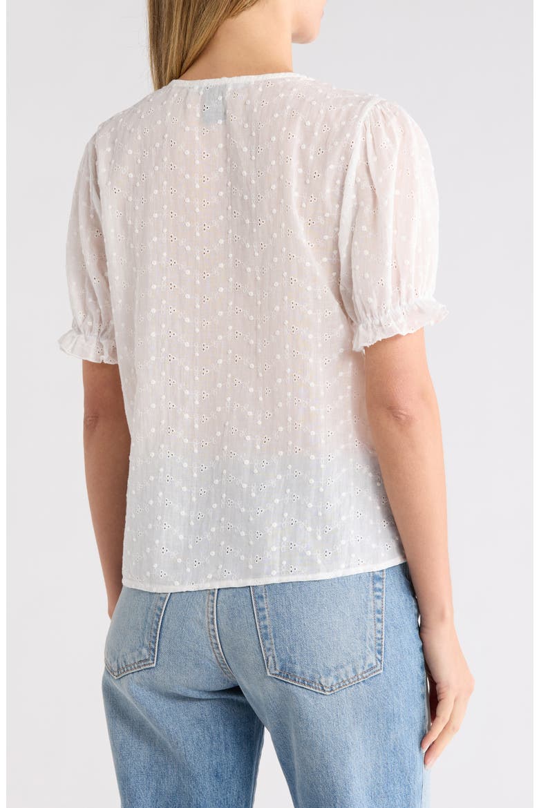 Eyelet Button Front Top with Ruffled Collar, Alternate, color, WHITE