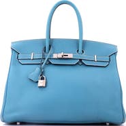 Pre-Owned Hermes Birkin Handbag Blue Togo with Palladium Hardware 35