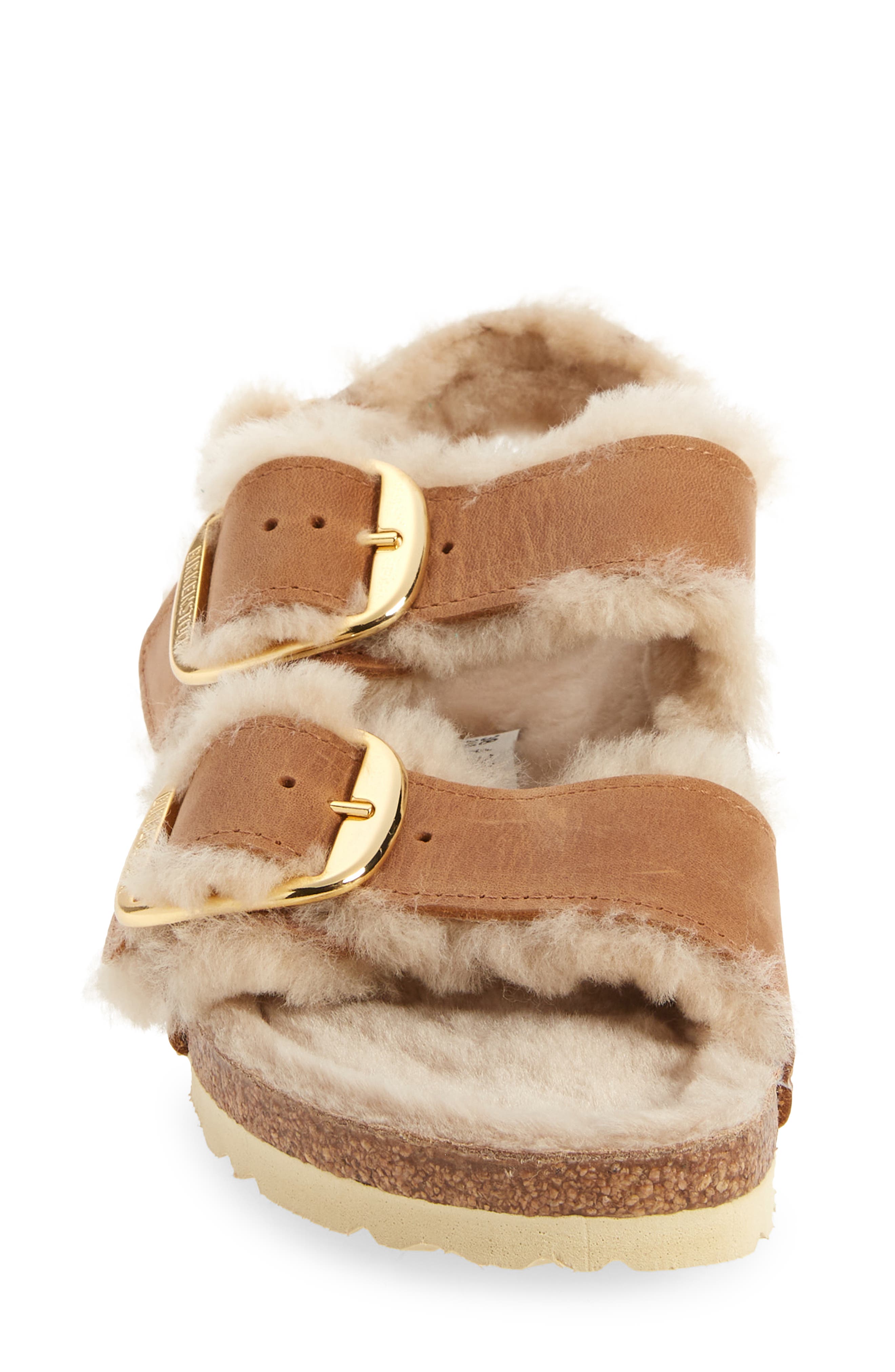 Birkenstock Milano Big Buckle Genuine Shearling Lined Slingback Sandal, Alternate, color, Brown