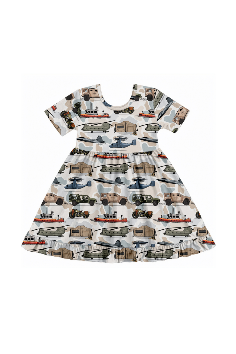 Brave 2.0 Shortsleeve Twirl Dress, Main, color, Camo
