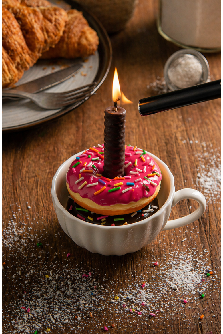 Doughnut Candle Set in Teacup, Alternate, color, None