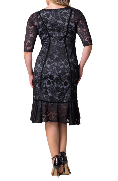 Kiyonna Hampton Lace Ruffle Hem Cocktail Dress In Shadowed Stream