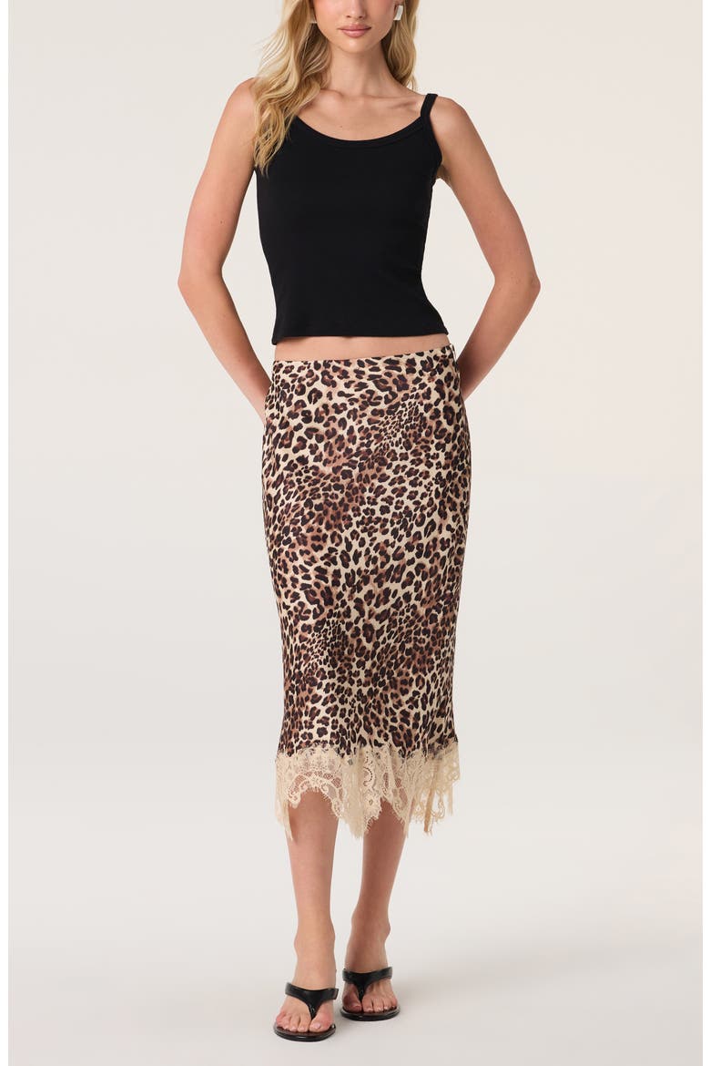 Eilinna Leopard Print Lace Trim Midi Skirt, Alternate, color, LEOPARD PRINT