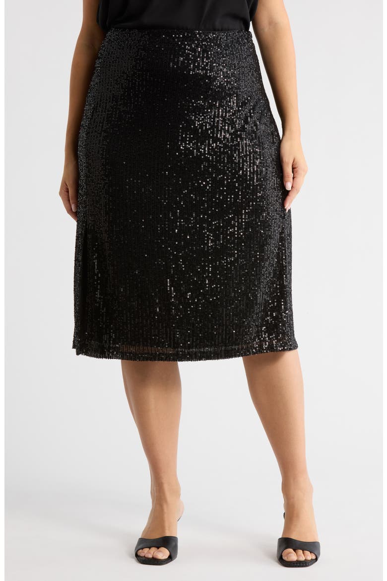 Friday Nights Sequin Midi Skirt, Main, color, BLACK