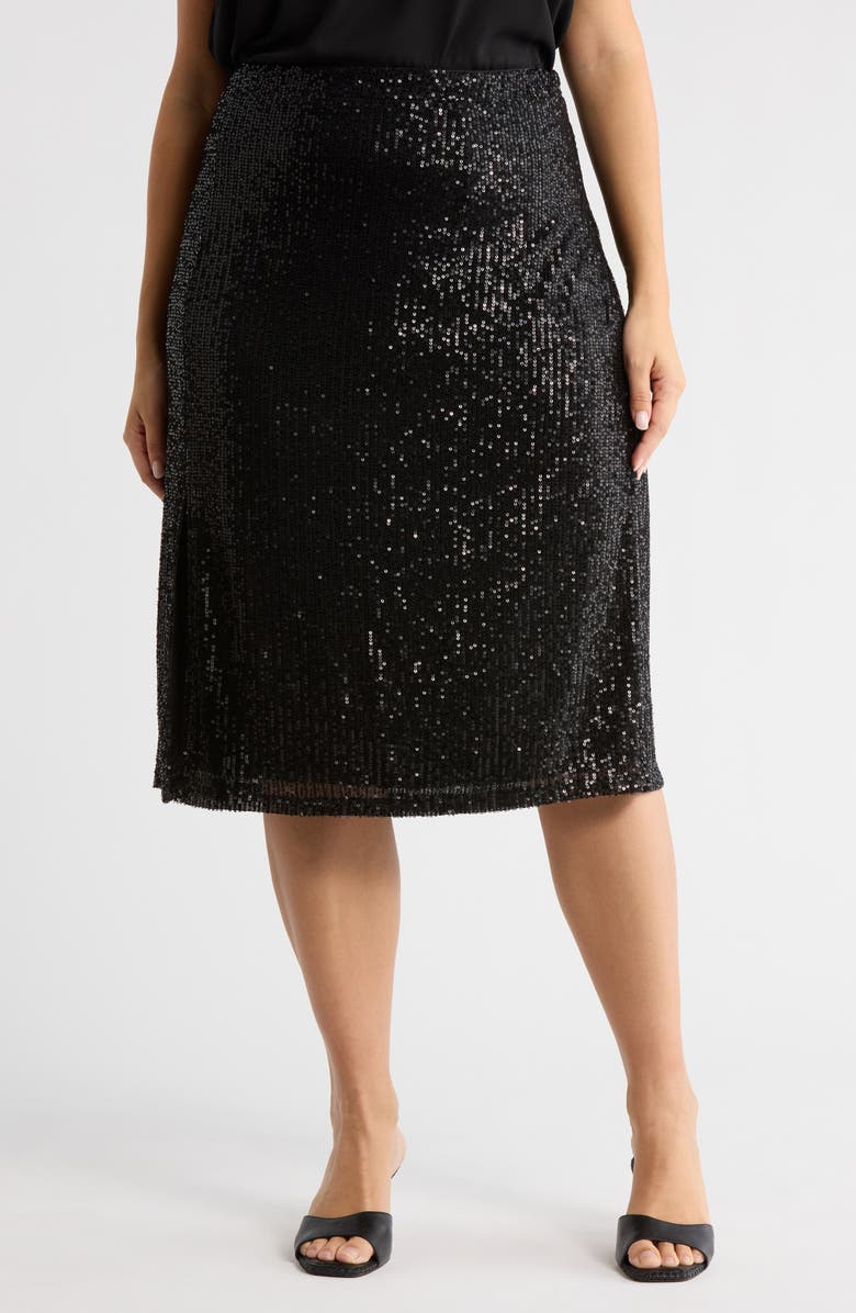 SUGARLIPS Friday Nights Sequin Midi Skirt, Main, color, Black