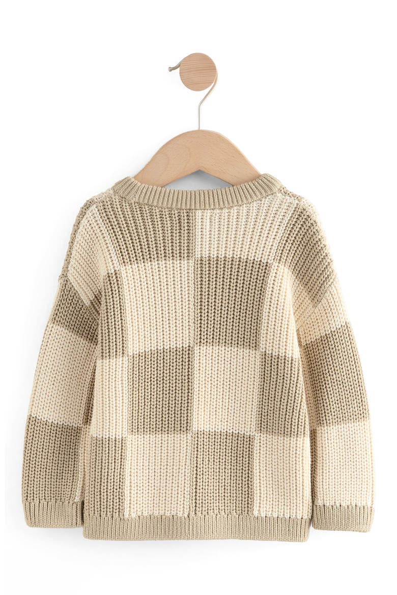 Kids' Checkerboard Cotton Crewneck Sweater, Alternate, color, NEUTRAL