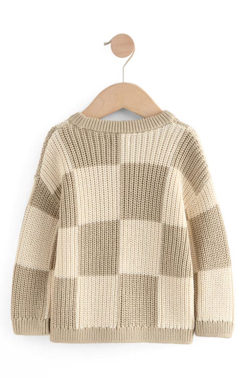 Next Kids' Checkerboard Cotton Crewneck Sweater In Neutral