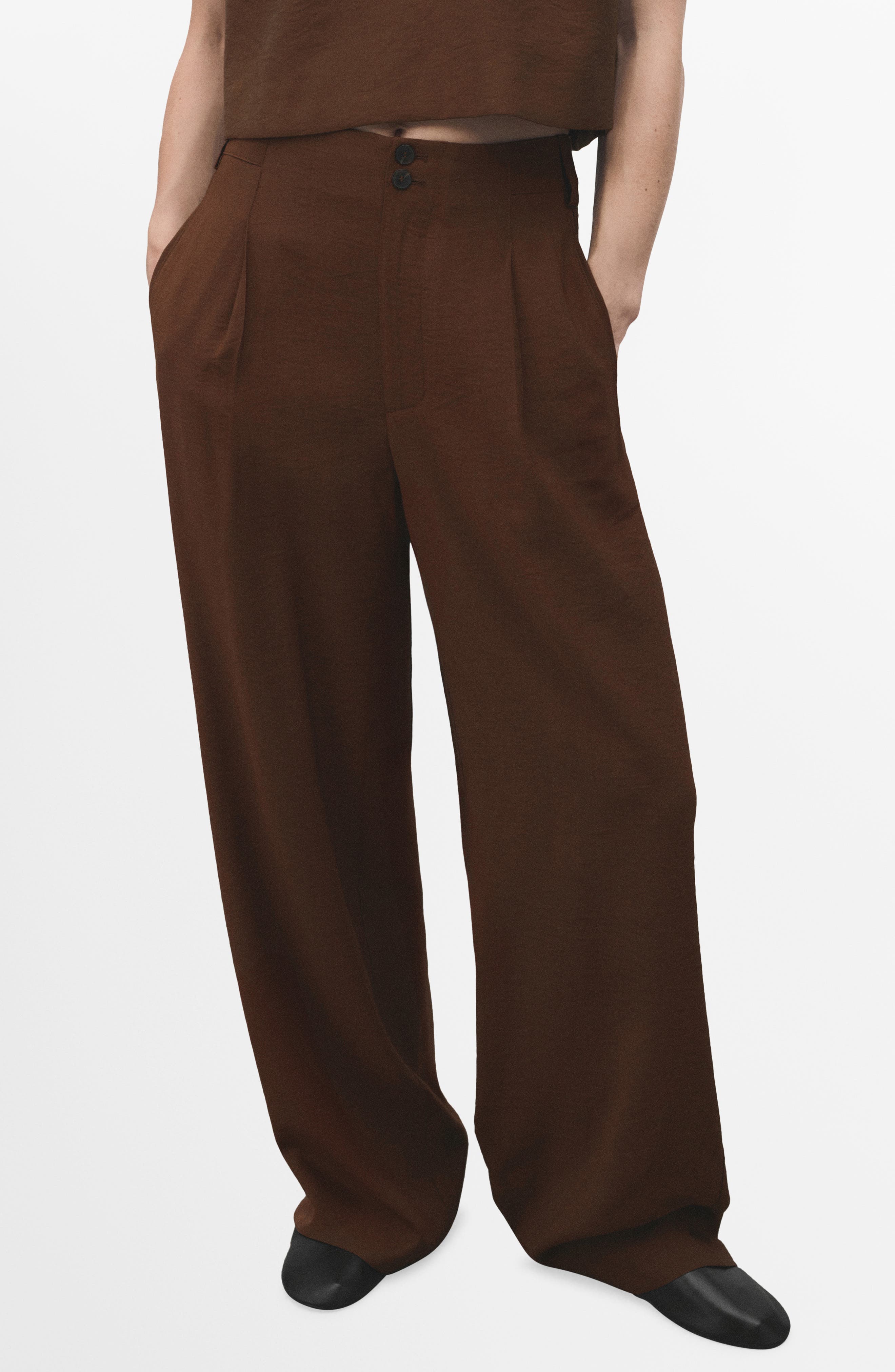 MANGO Pleated Straight Leg Pants