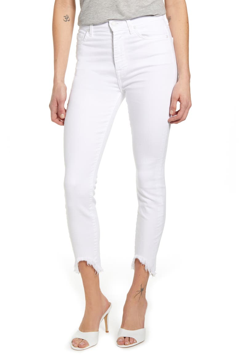 Fray Hem Ankle Skinny Jeans, Main, color, CLEAN WHITE