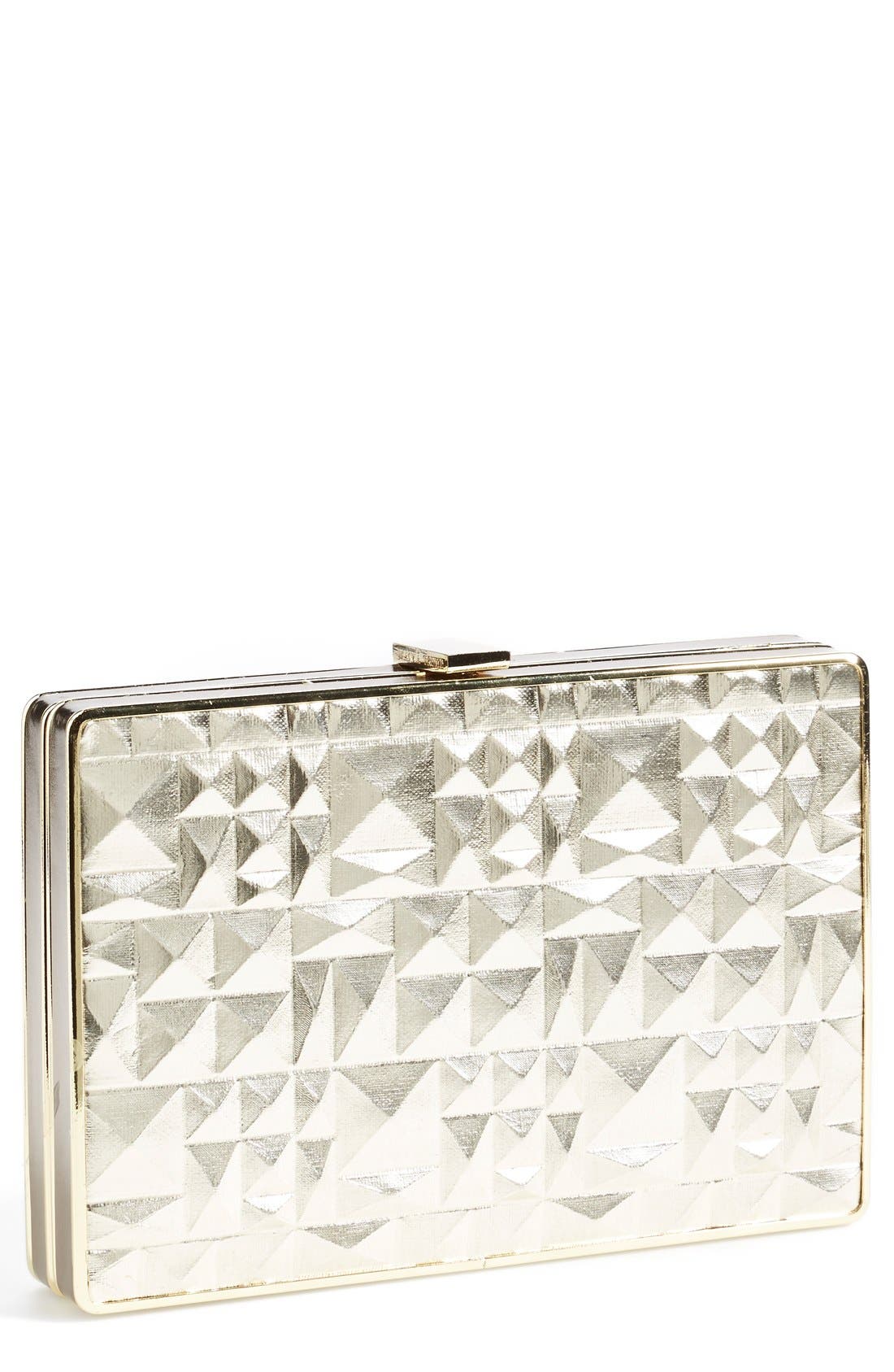 Ivanka Trump Pyramid Embossed Metallic Box Minaudiere, Main, color, 
