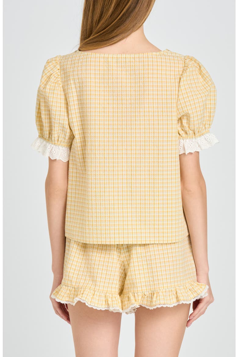 Emma Eyelet Trim Plaid Button-Up Top, Alternate, color, YELLOW