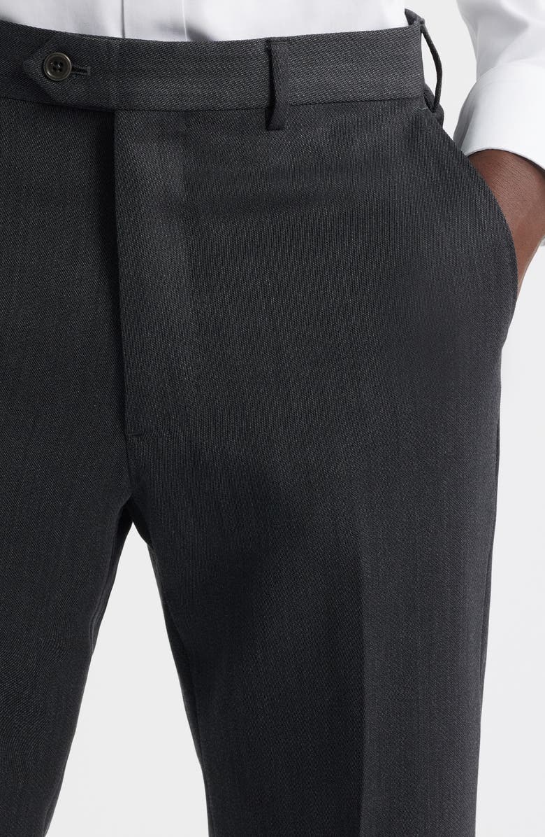 Emporio Armani Flat Front Wool Dress Pants, Alternate, color, Solid Black