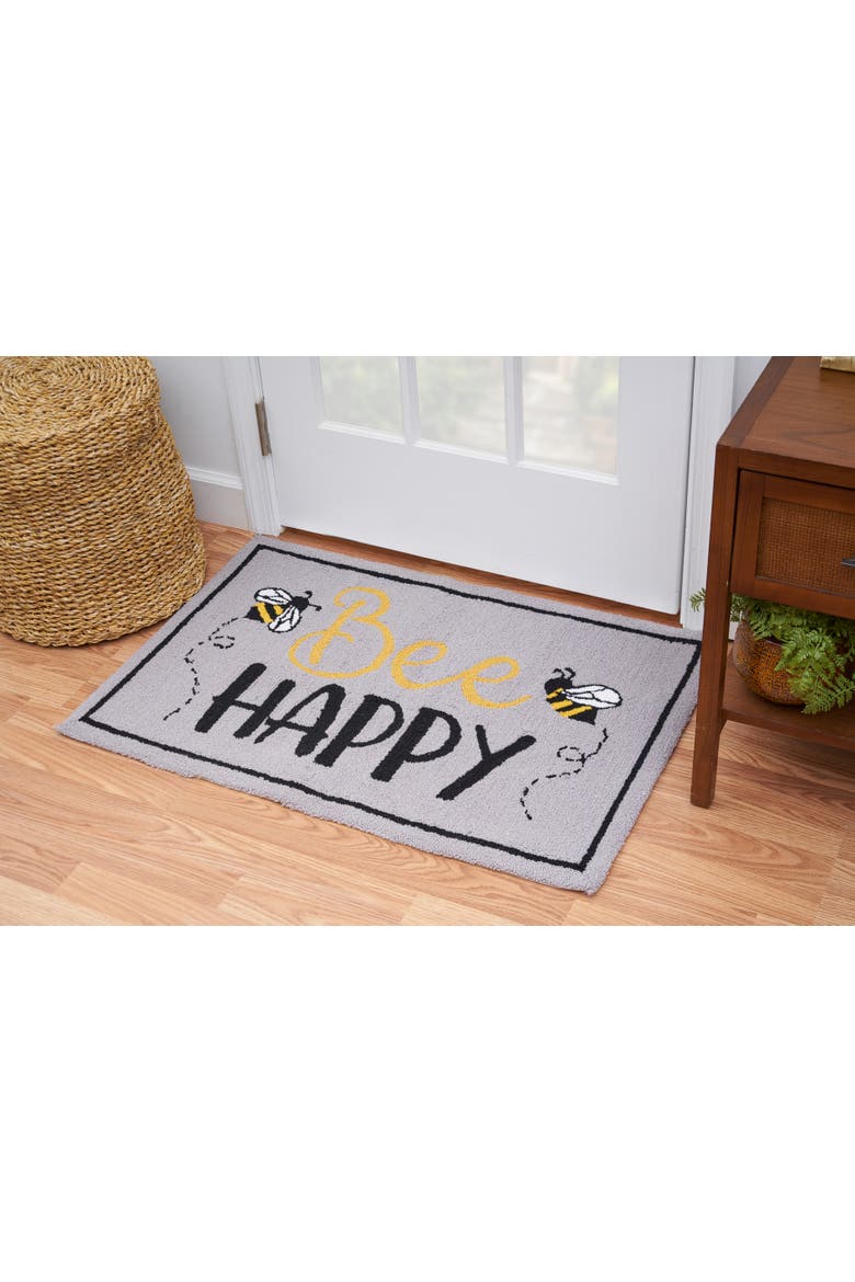 "Bee Happy" Bumble Bee Indoor Rug, Alternate, color, Grey