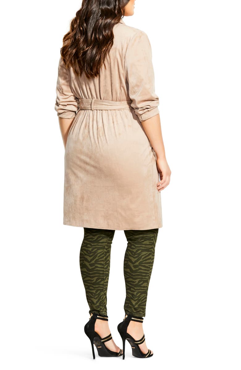 City Chic Faux Suede Trench Coat, Alternate, color, 