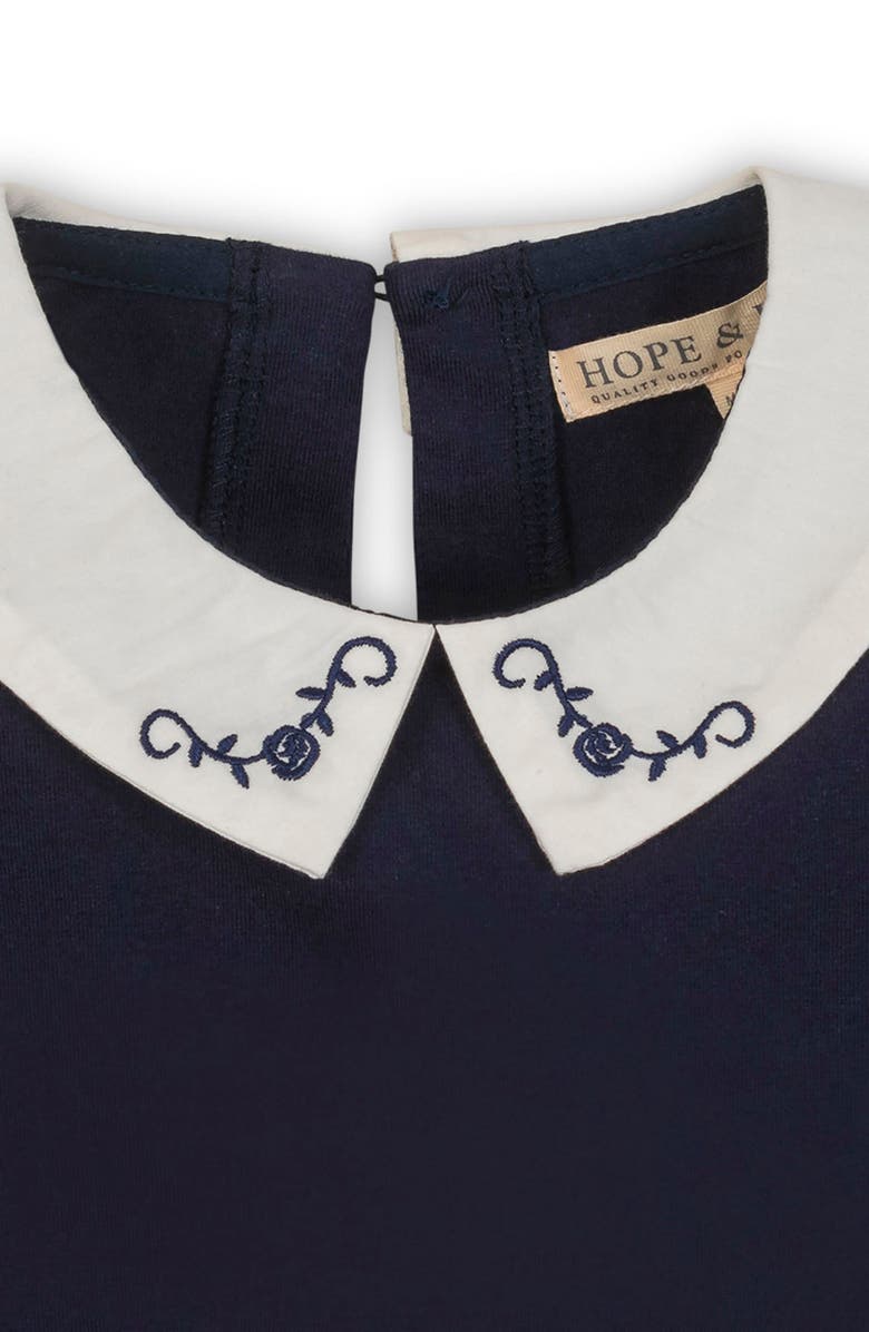 Hope & Henry Kids' Organic Long Sleeve Knit Top with Woven Collar, Alternate, color, Navy With Embroidery