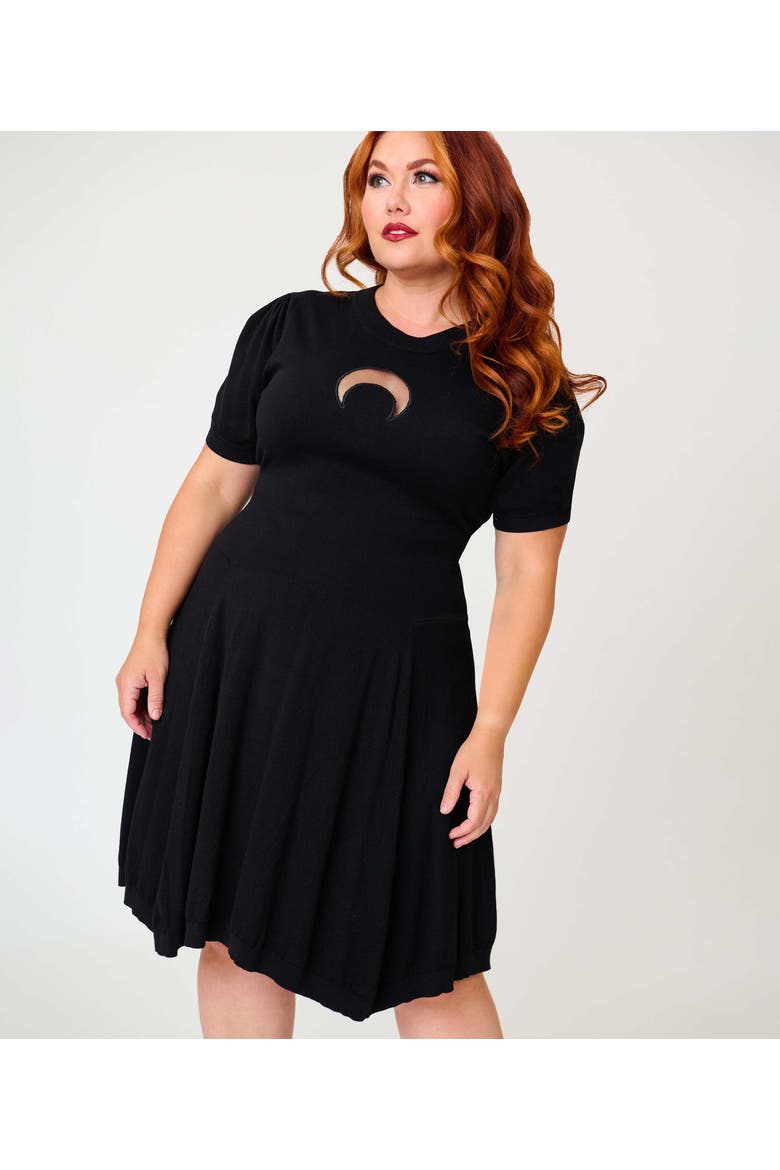 Plus Size Heart Cutout Flare Dress, Alternate, color, Black Crescent Moon