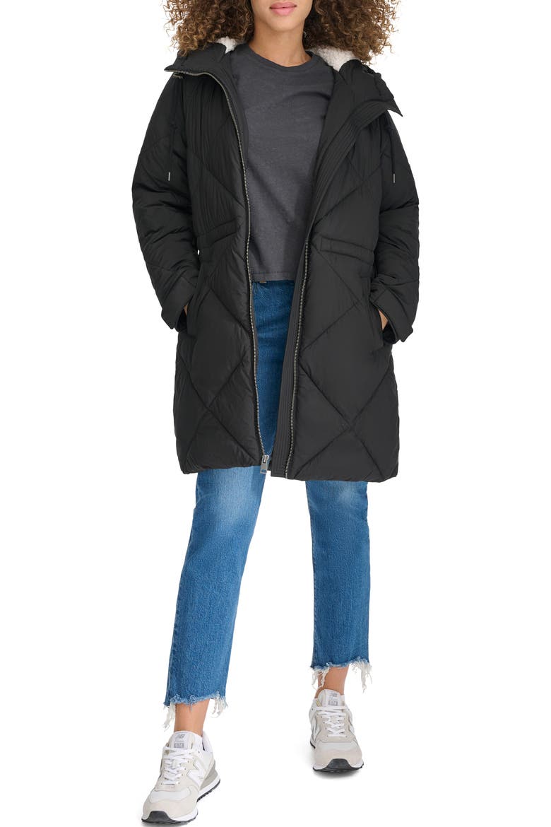 Diamond Quilted Water Resistant Parka, Alternate, color, BLACK