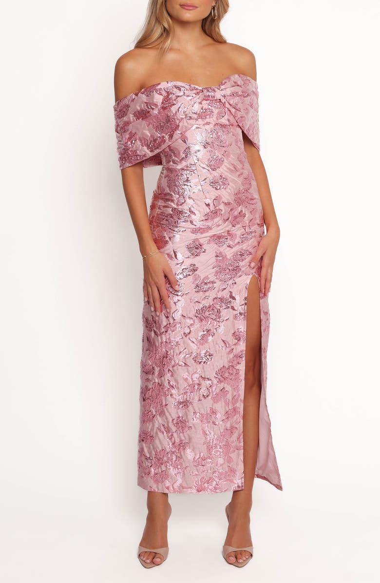 Petal & Pup Lilia Off the Shoulder Floral Jacquard Maxi Dress, Main, color, Pink