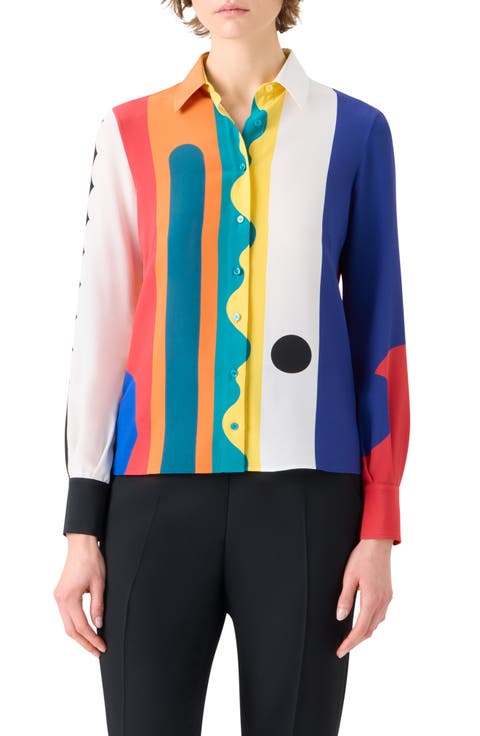 Paravent Print Silk Button-Up Shirt