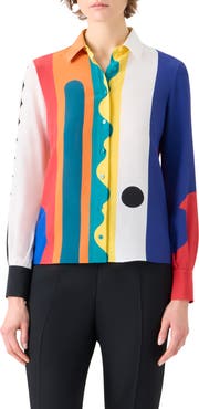 Akris Paravent Print Silk Button-Up Shirt