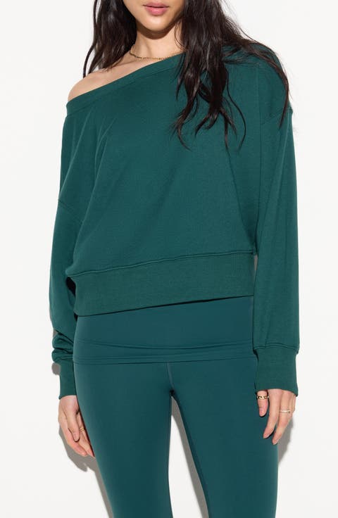 La Vida Off the Shoulder Cotton French Terry Sweatshirt
