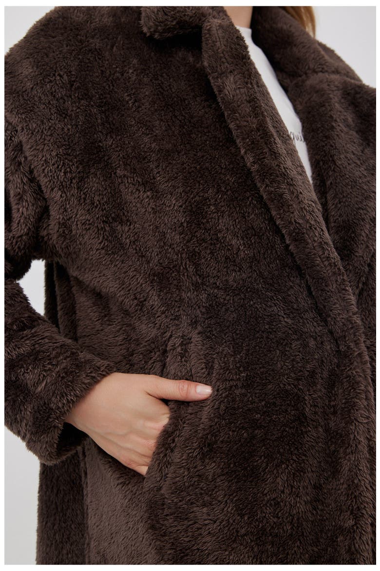 The Long Fleece Lounge Coat, Alternate, color, Chocolate