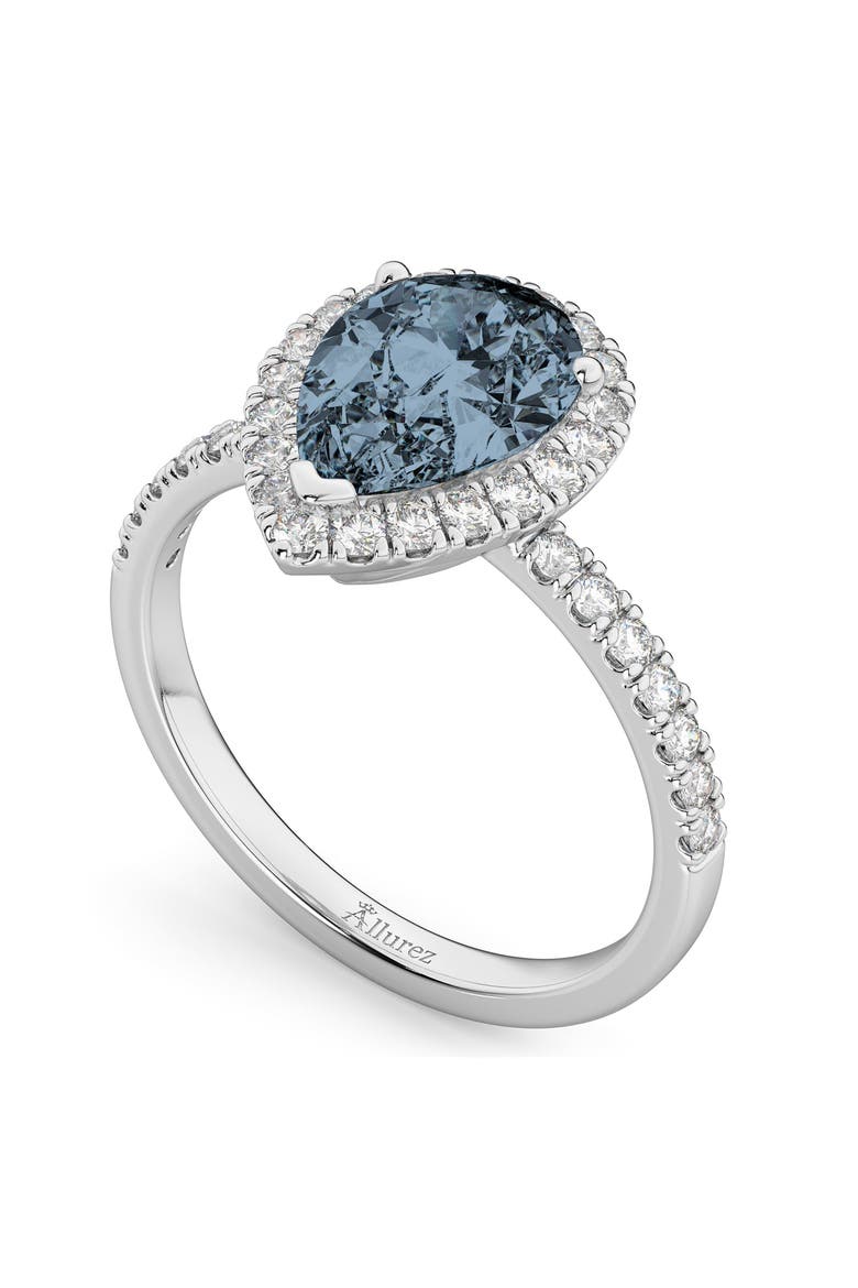 Pear Cut Halo Gray Spinel & Diamond Engagement Ring 14K, Alternate, color, 2.51ct/White Gold