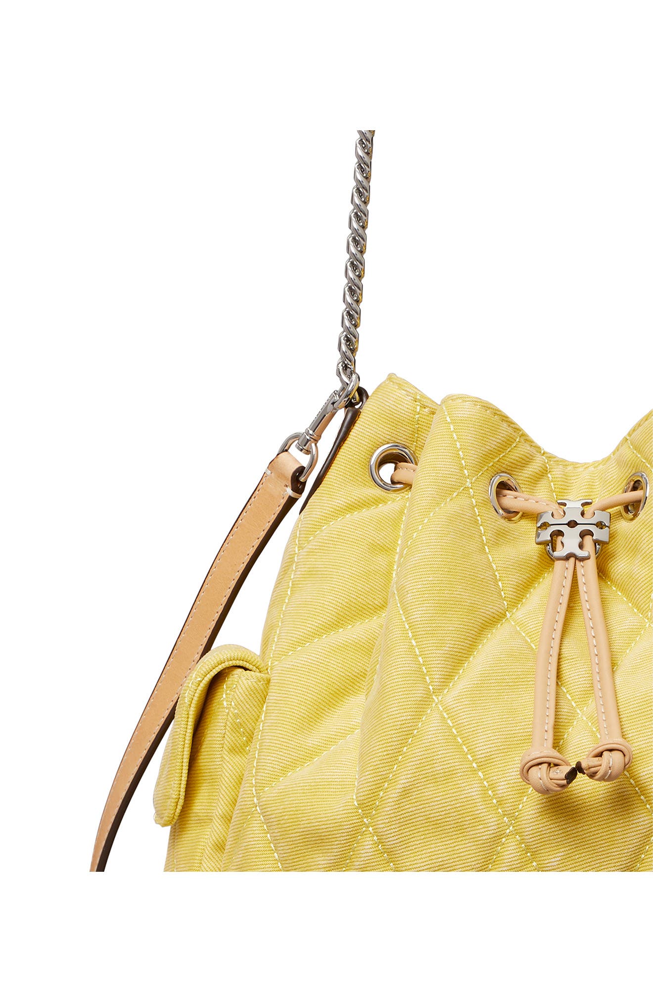Charlie Quilted Denim Drawstring Shoulder Bag, Alternate, color, YELLOW
