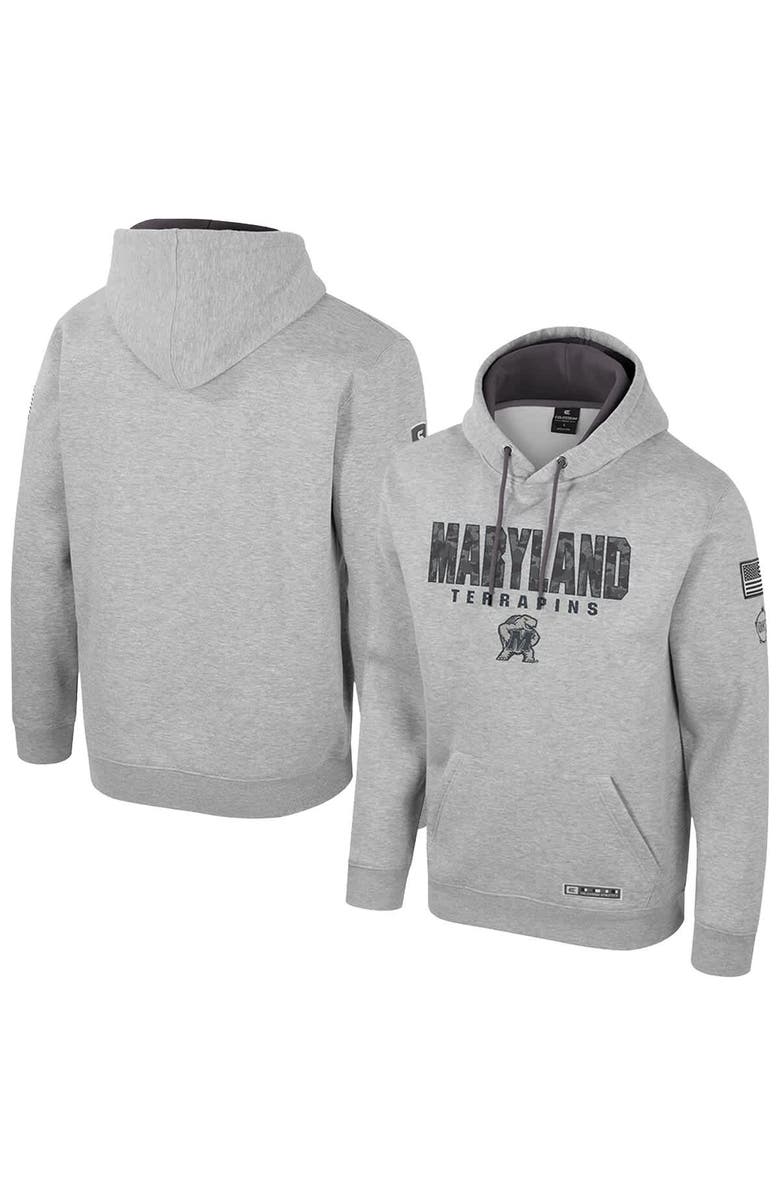 COLOSSEUM Men's Colosseum Heather Gray Maryland Terrapins Oorah OHT Military Appreciation Pullover Hoodie, Main, color, 