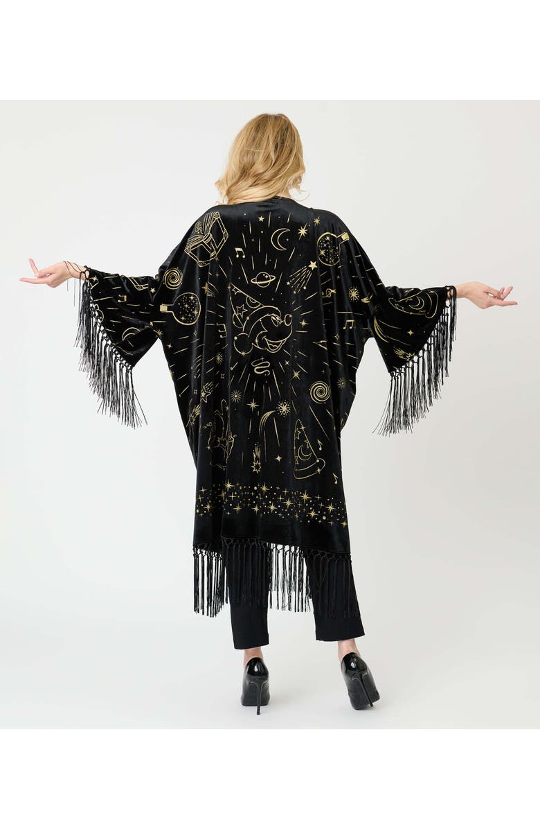 Unique Vintage Burnout Fringe Kimono, Alternate, color, Black & Gold