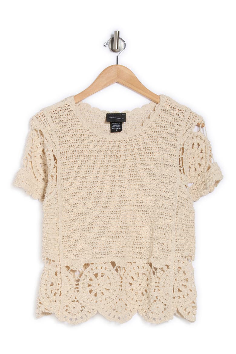 Crochet Stitch Short Sleeve Top, Alternate, color, NATURAL