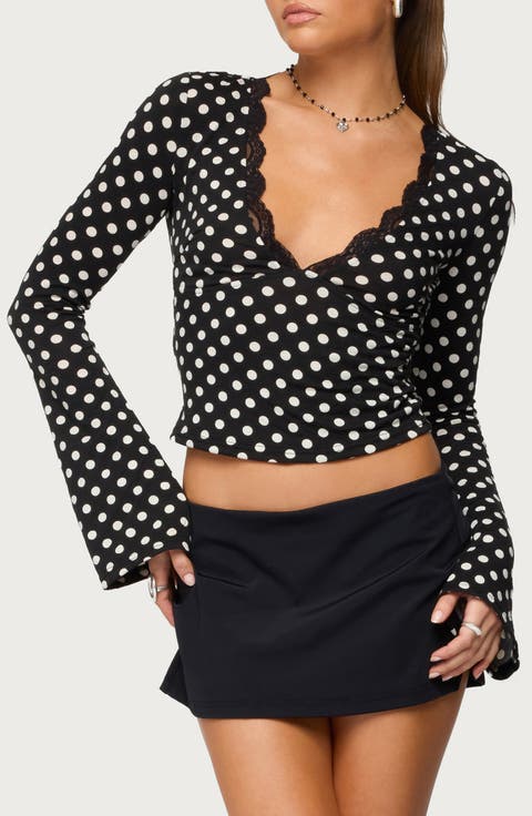 Lacey Polka Dot Long Sleeve Crop Top