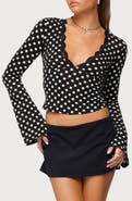EDIKTED Lacey Polka Dot Long Sleeve Crop Top