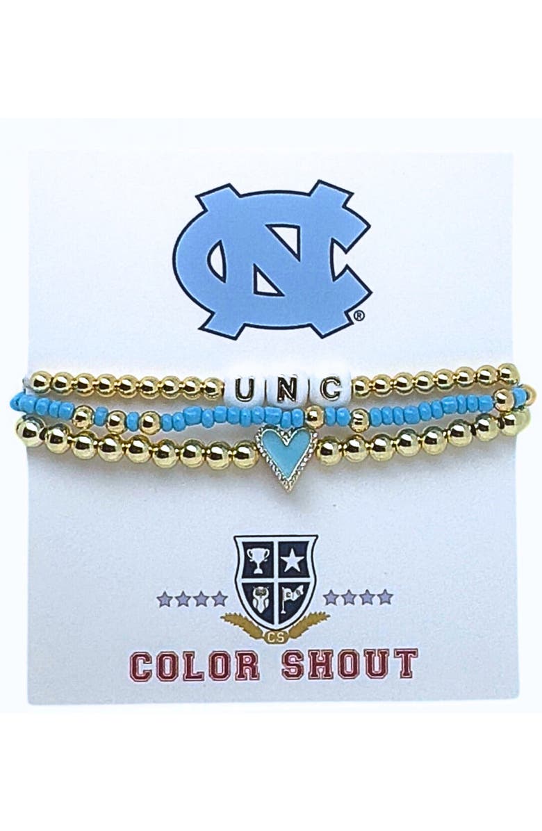 Color Shout University of North Carolina Love My College Bracelet Stack, Main, color, Yellow Gold