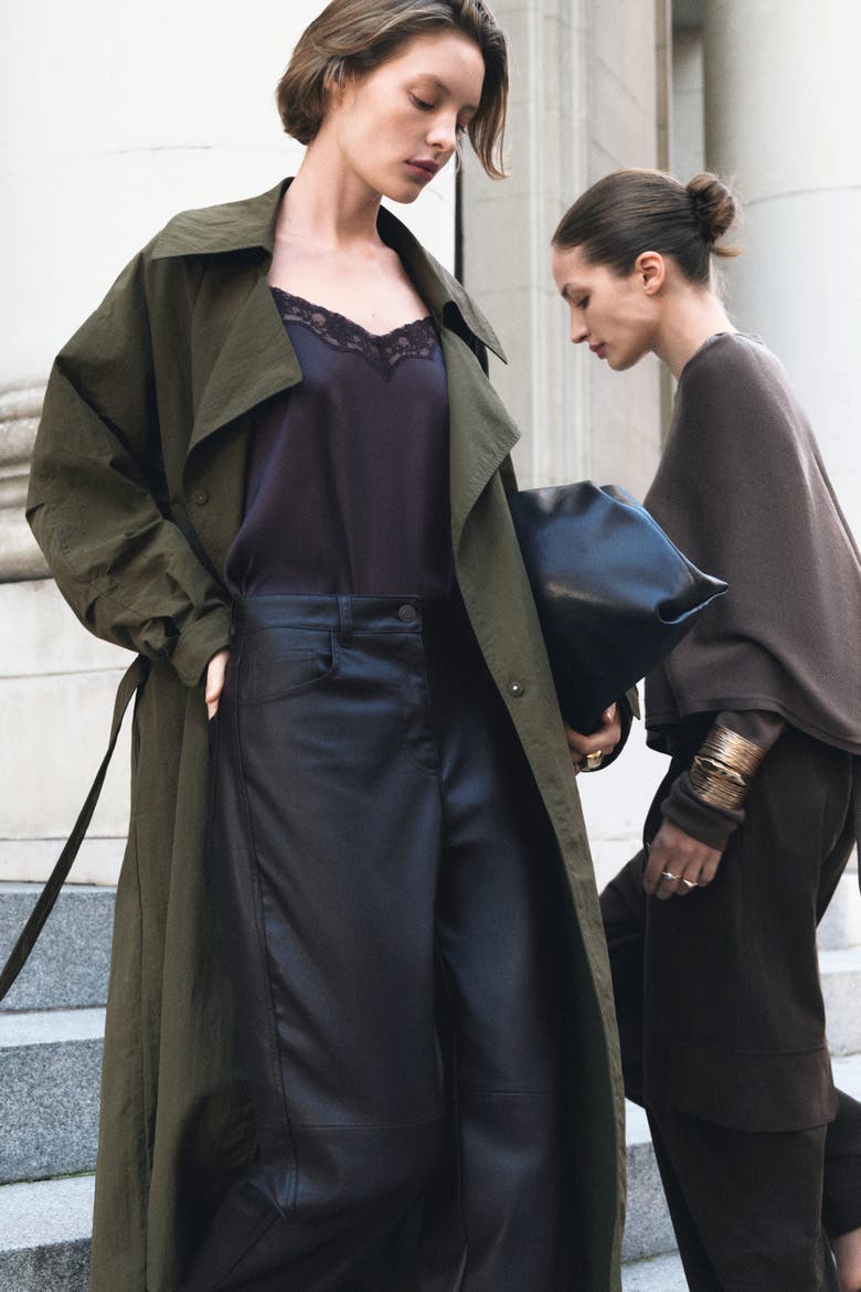 Barrel-leg Coated Pants, Alternate, color, Dark brown