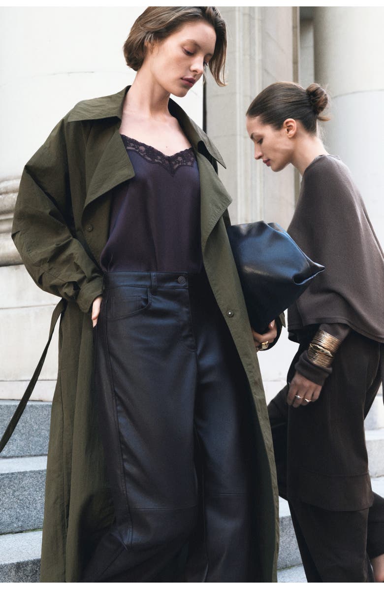 H&M Barrel-leg Coated Trousers, Alternate, color, Dark Brown